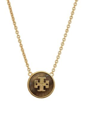TORY BURCH • Semiprecious Tiger’s Cat’s Eye Logo Stone Necklace